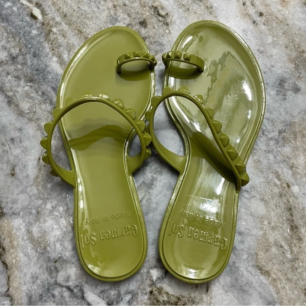 CARMEN SOL maria jelly flat sandal in olive green EU 35